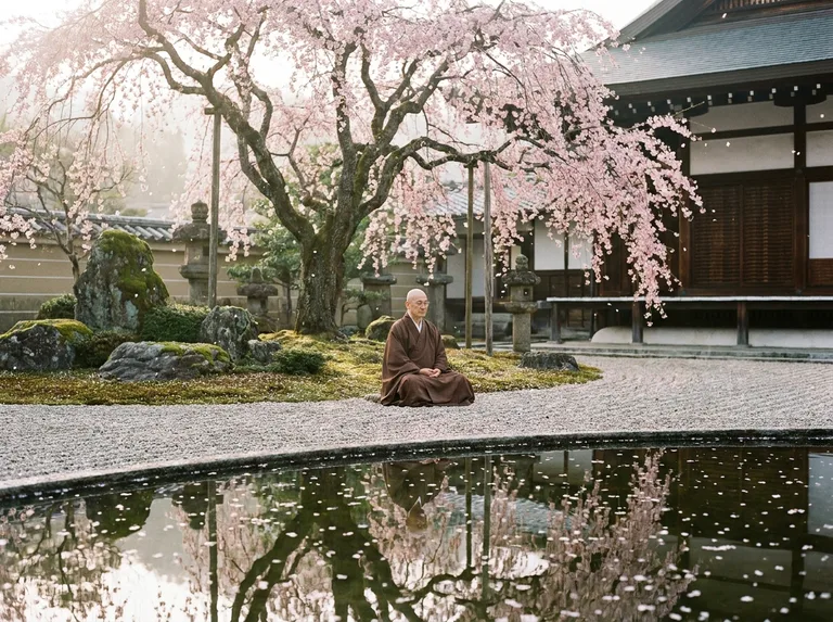 Zen Meditation Under Cherry Blossoms