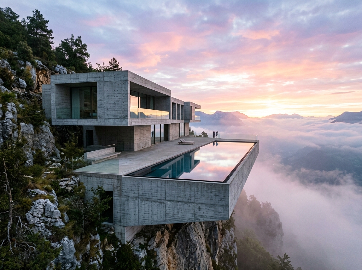 Mistbound Brutalist Mountain Sanctuary