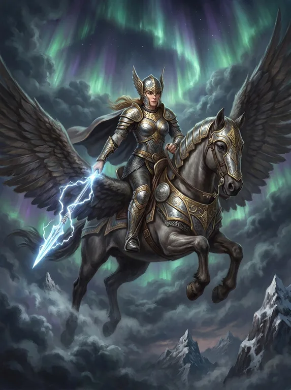 Valkyrie Soaring Through Aurora Skies