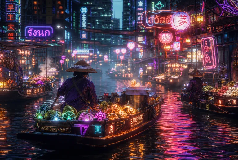 Neon Flooded Night Market