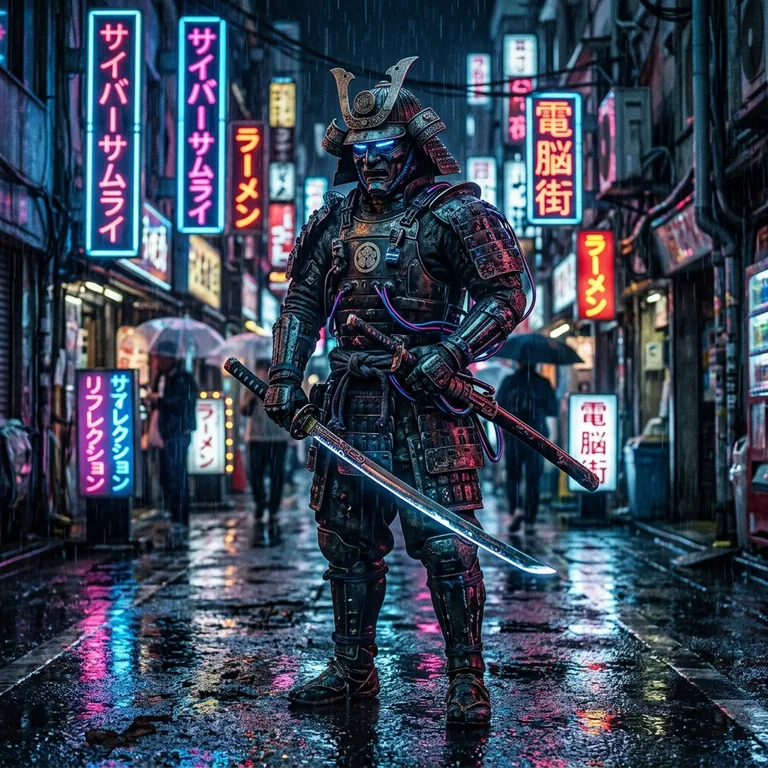Neon Ronin In The Rain
