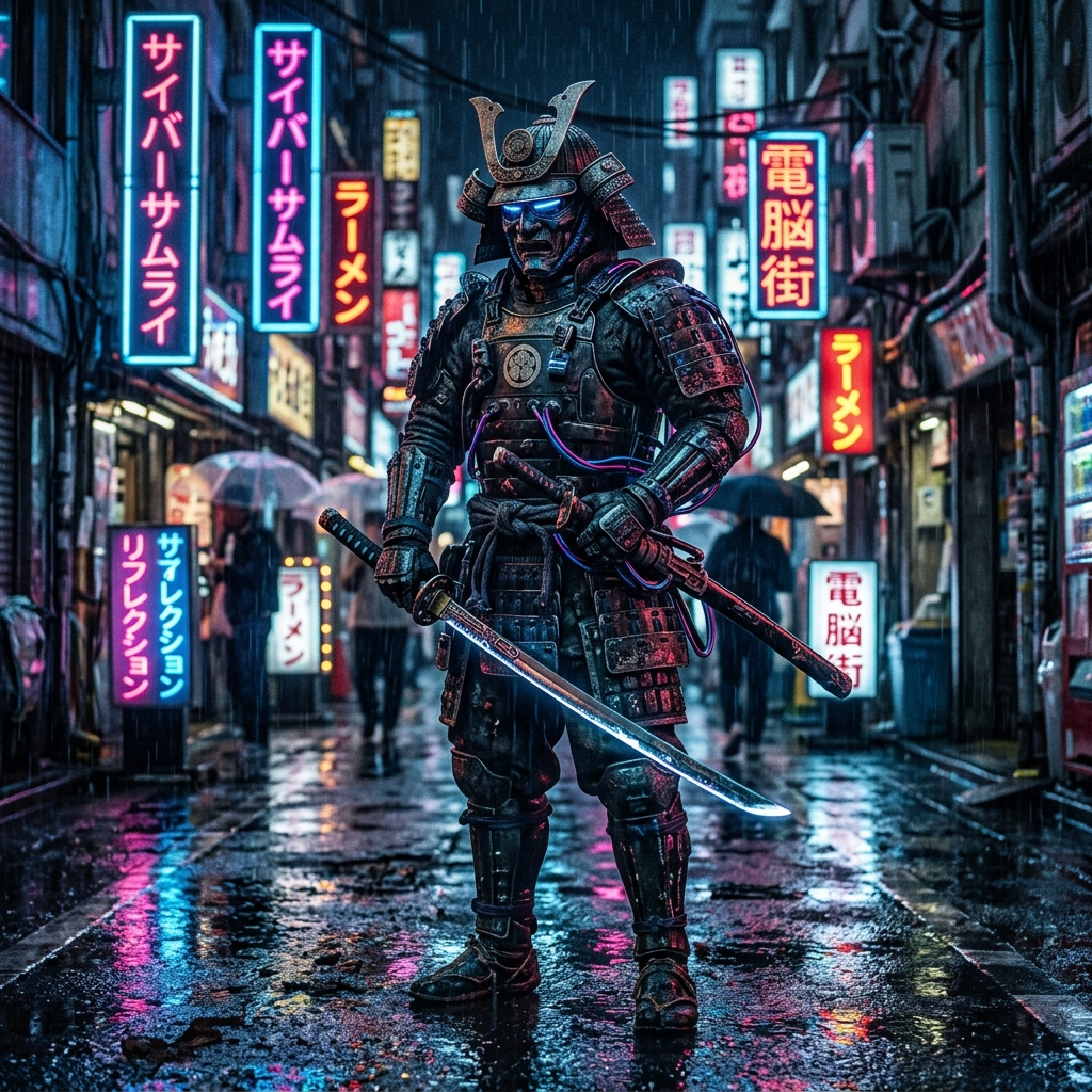 Neon Ronin In The Rain
