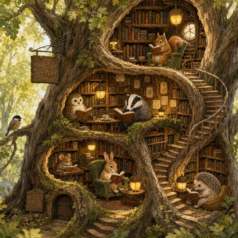 Cozy Hollow Oak Library