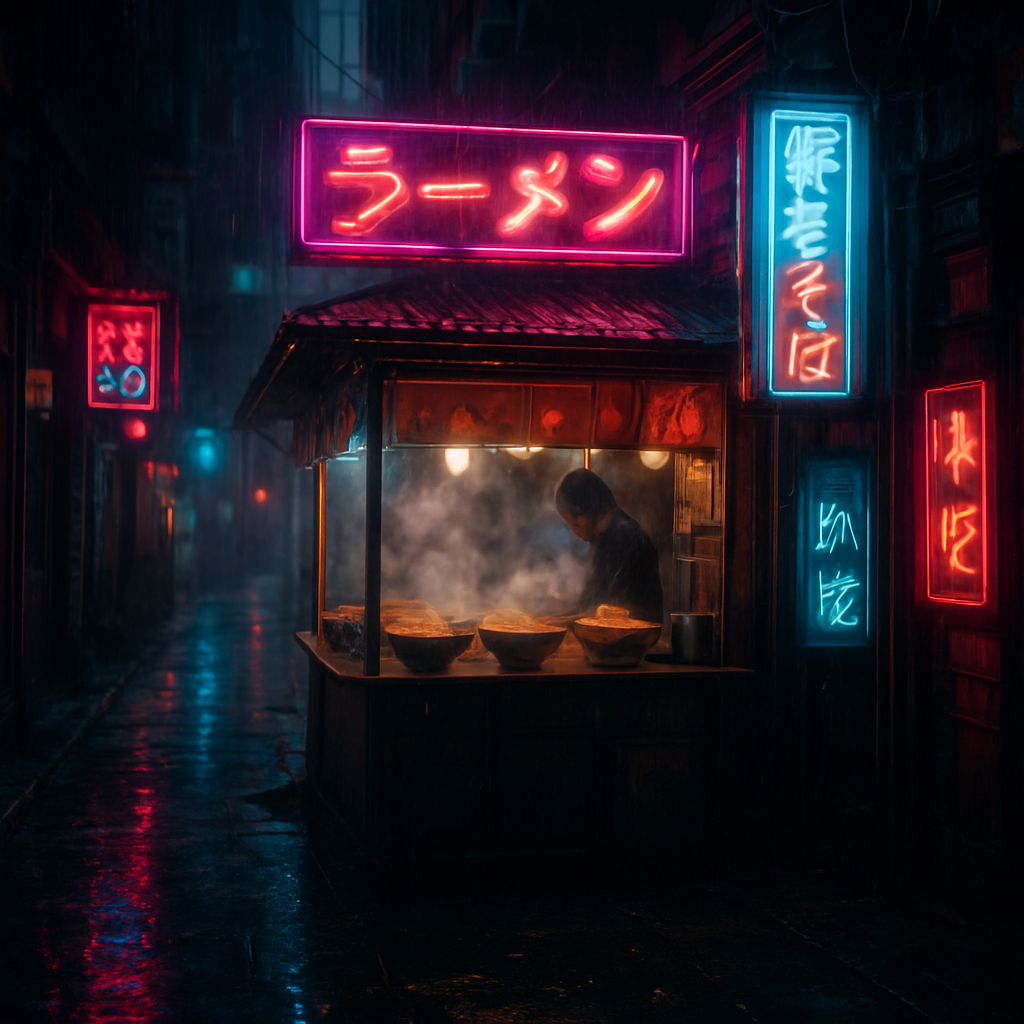 Neon Ramen Rain Alley