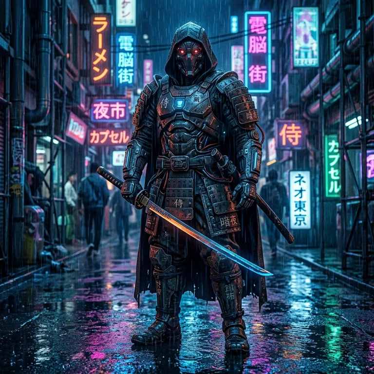 Neon Ronin In The Rain