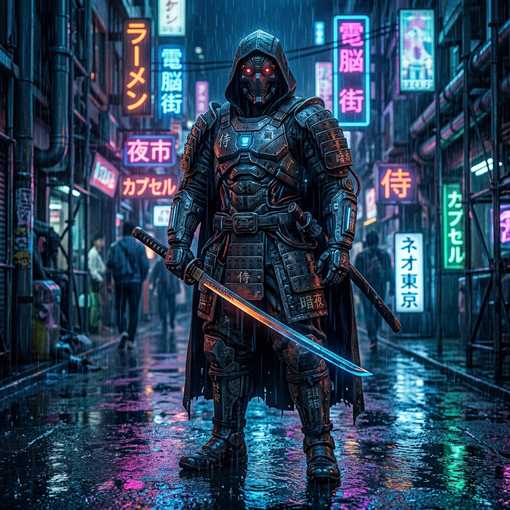 Neon Ronin In The Rain