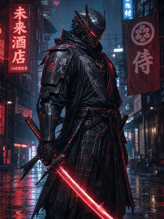 Neon Ronin In The Rain