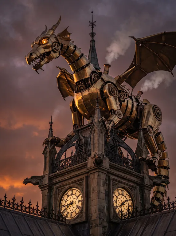 Brass Clockwork Dragon Dusk