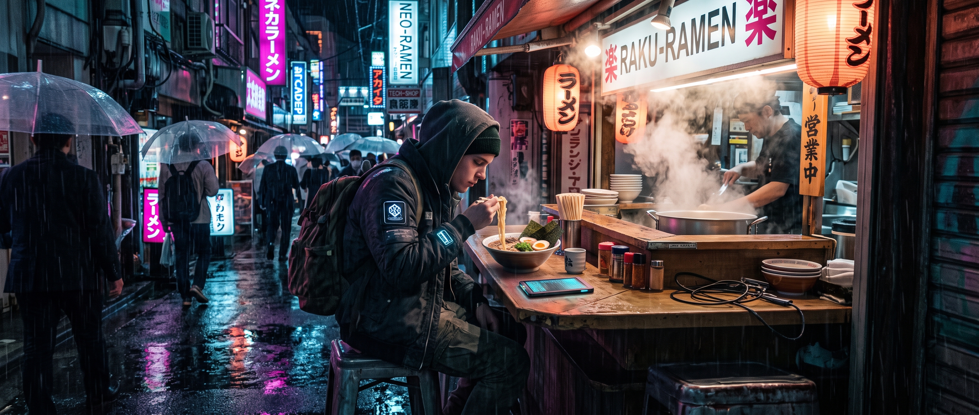 Midnight Neon Noodle Stall