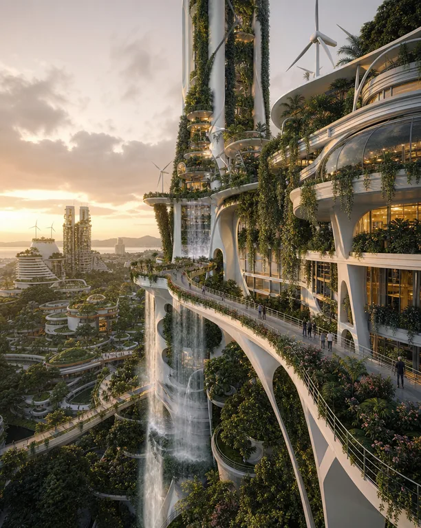 Lush Solarpunk Sky City