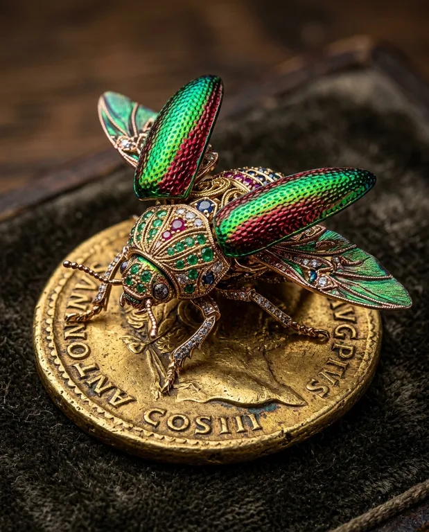 Jeweled Scarab On Gold
