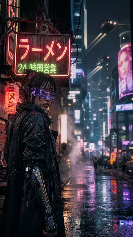 Cyberpunk Hacker Midnight Rain